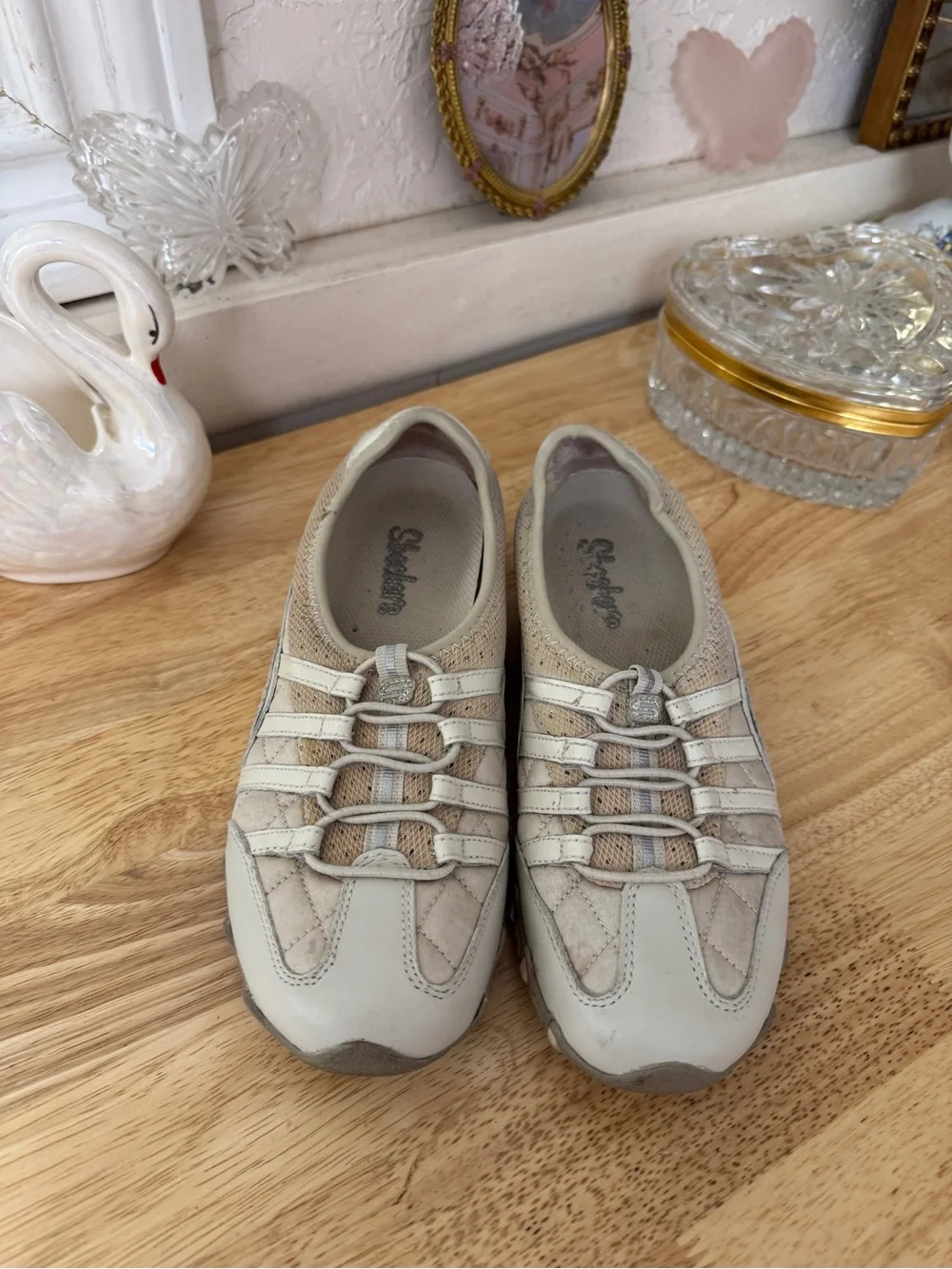 Skechers Y2K Sporty Ballet Flats Beige Mesh Slip On Sneakers Size 7